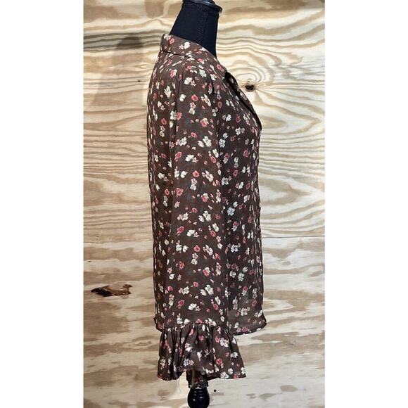 Vintage Guess Blouse Top Women M Brown Floral Y2K Boho Hippie 80s Festival - Picture 8 of 14